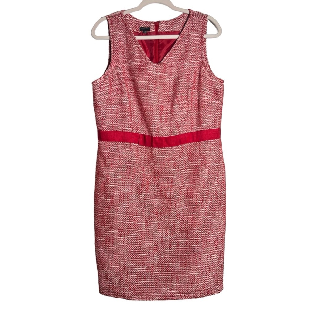 Talbots Tweed Sheath Red and White Belt Bow Dress